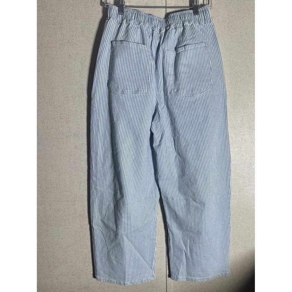 Pinstripe Nautical Cotton Drawstring Beach Coastal Pull On High Rise Barrel Pant - Picture 10 of 11